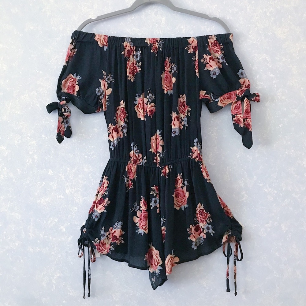 Black Floral Off The Shoulder Romper